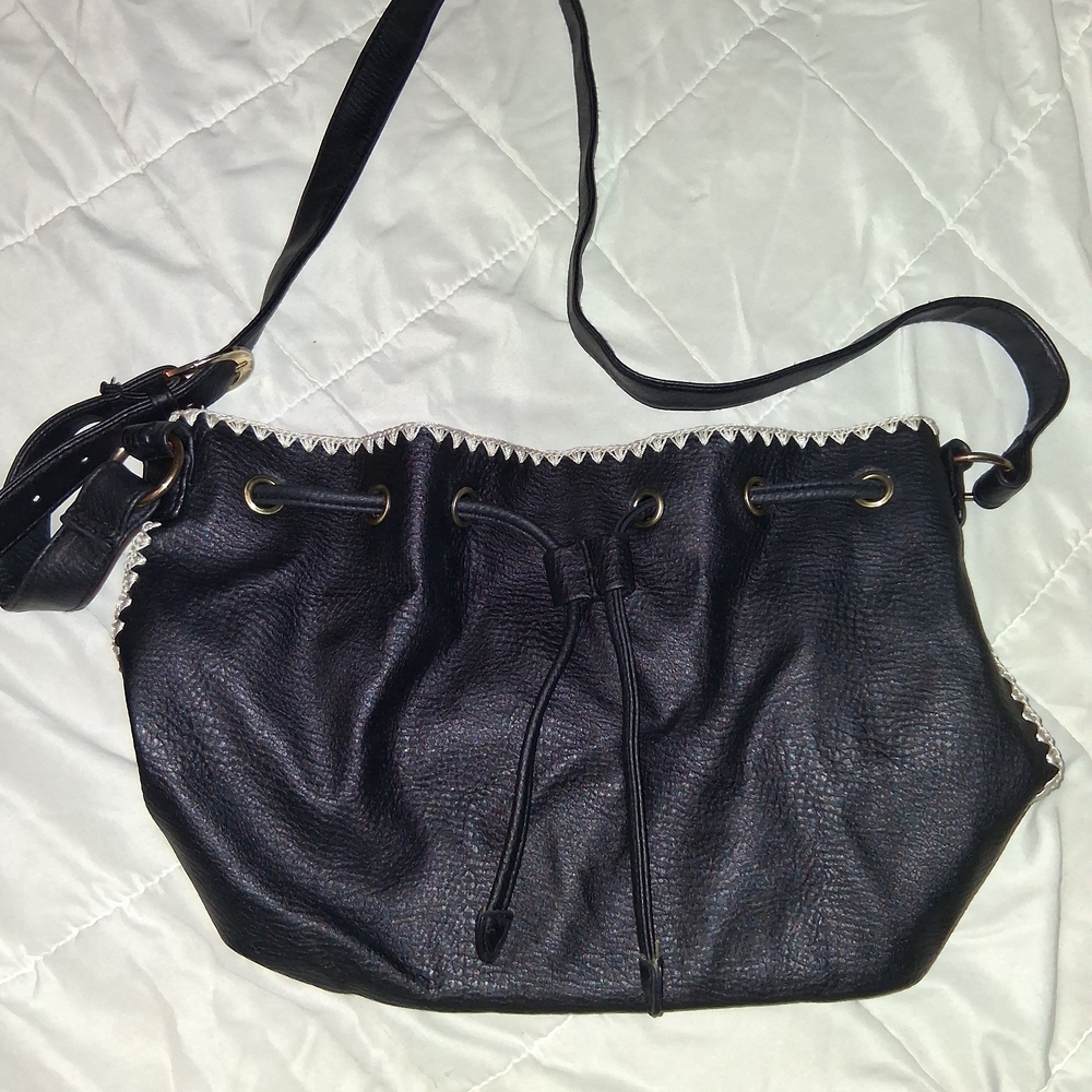 Black Drawstring Crossbody Bag - Women's Shoulder Purse